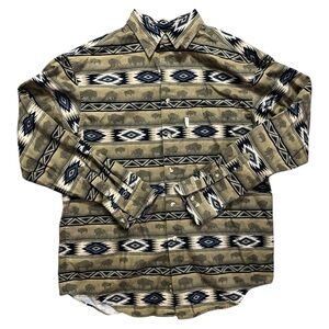 Western Aztec Buffalo Shirt Men’s Medium Cotton Button Down Ranch Southwest